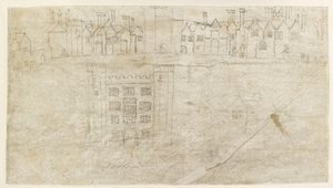 Verso: Edifici lungo il fronte sud del Palazzo di Oatlands da Anthonis van den Wyngaerde